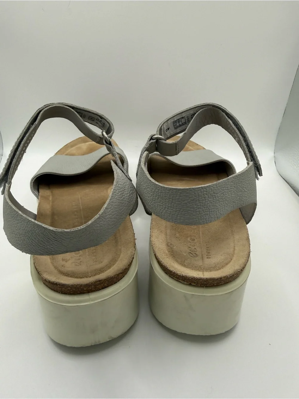 ECCO Flowt Women's Grey Leather Cork-Heeled Wedge Sandal Size 40 EU/9 US Comfort